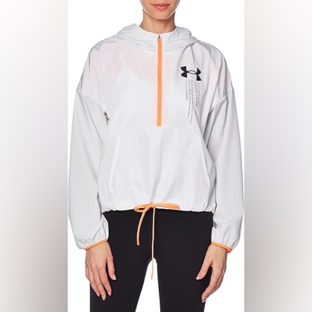 NEW Under Armour Oversized Woven Graphic Rain Activewear Jacket Hood Running